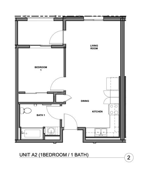 Floor plan for 1 bed, 1 bath, 540 sqft